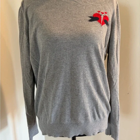 Gray Banana Republic Sweater with Red and Black Love Bird Design. - Picture 1 of 5